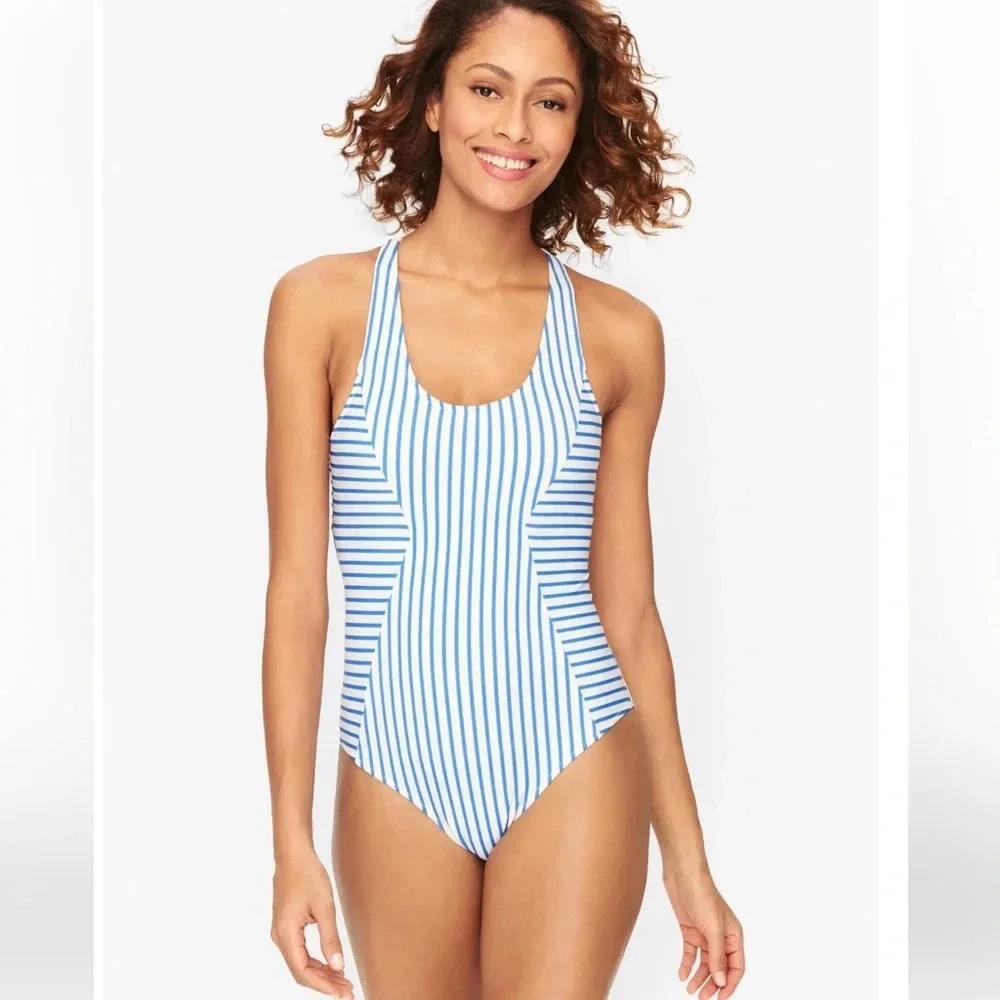 TALBOTS CABANA LIFE® ESSENTIAL CRISSCROSS ONE PIECE SWIMSUIT modest vacation